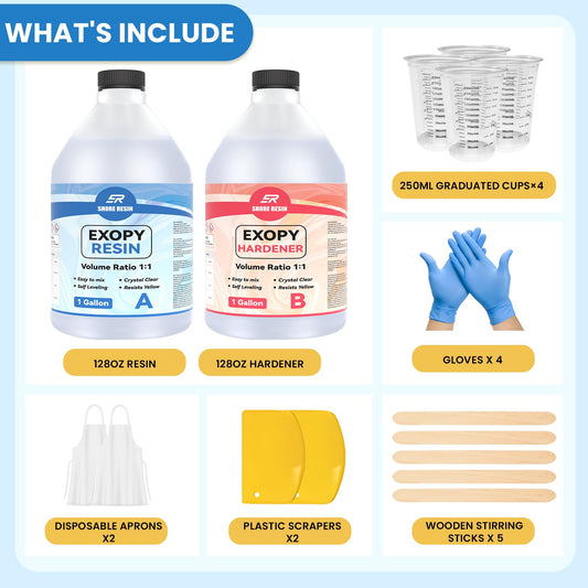 Epoxy Resin 2 Gallon – Crystal Clear 4X Resistant to Yellowing, Food Safe Craft, 1:1 Mix Resin Epoxy for DIY Art, Jewelry, Casting, Electronics, Wood, Boat Repair, Beginners Starter kit